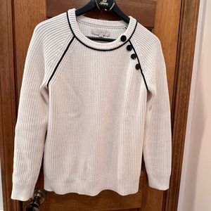 LOFT CREAM SWEATER WITH BLACK BUTTONS AND TRIM SIZE MEDIUM
